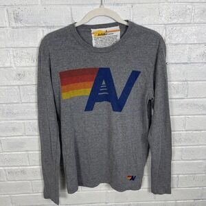 Aviator Nation Gray Long Sleeve T-Shirt Mens S Logo Graphic Crewneck USA